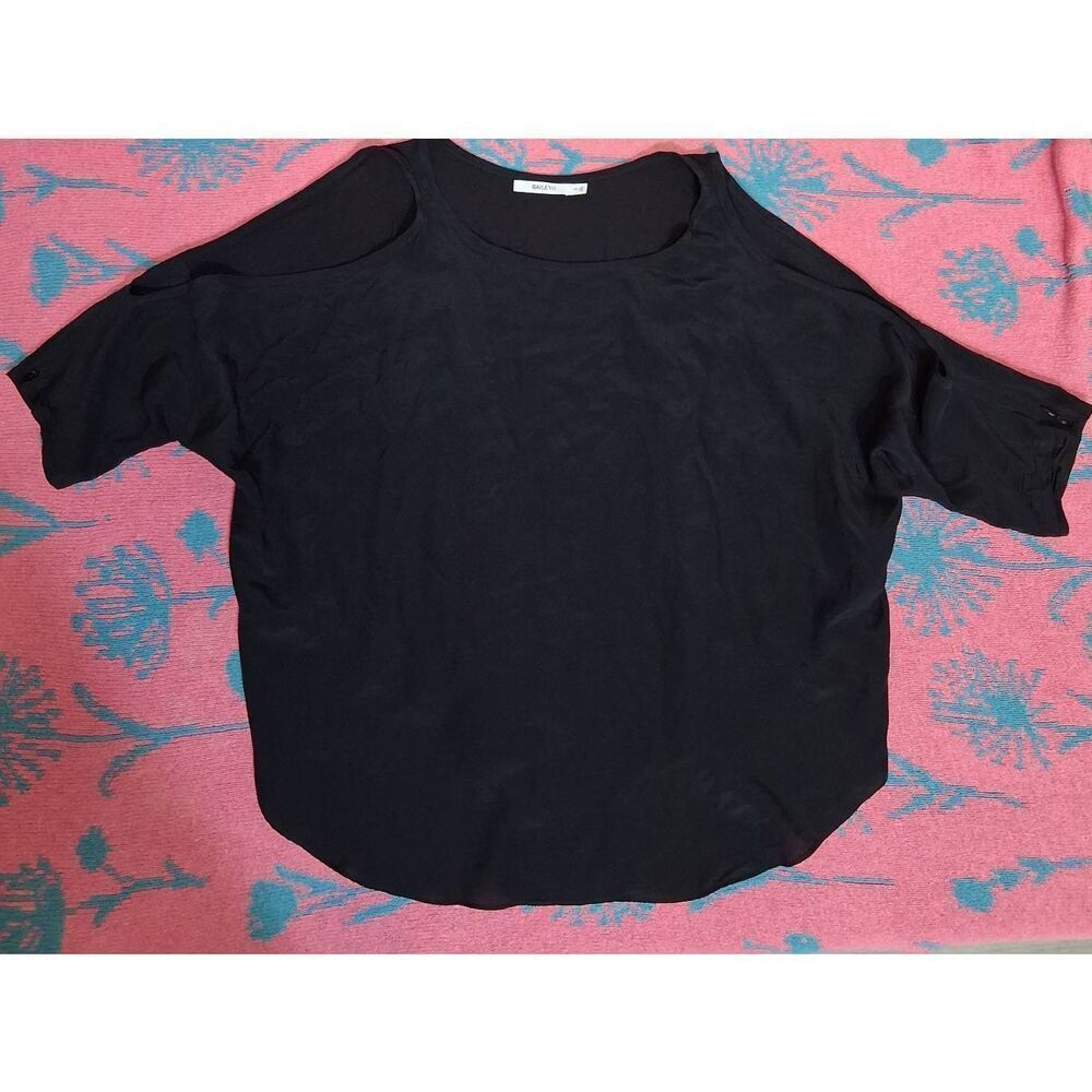 Bailey 44 womens small black top silk blouse 3/4 sleeve cut out shoulder